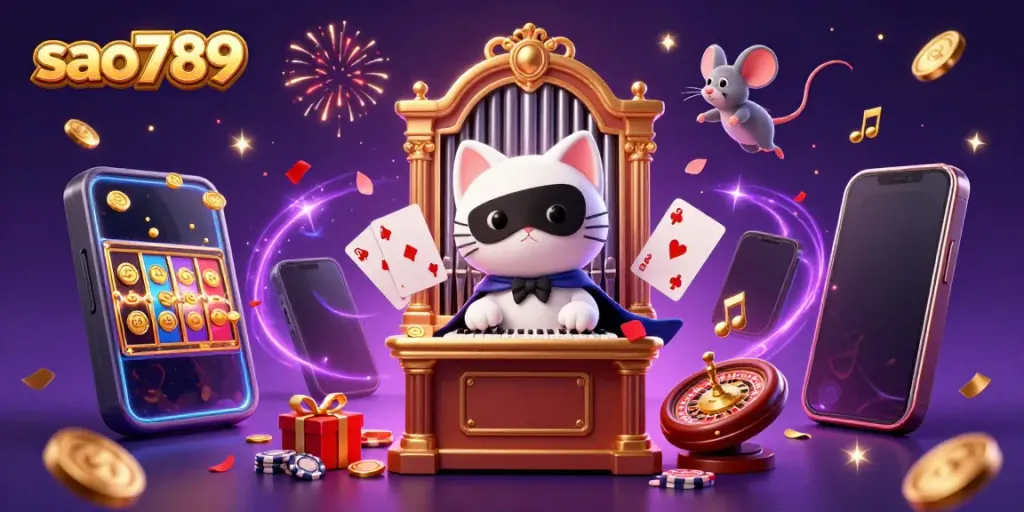 Experience the excitement of sao789's vibrant casino world with a phantom cat and acrobatic mouse!