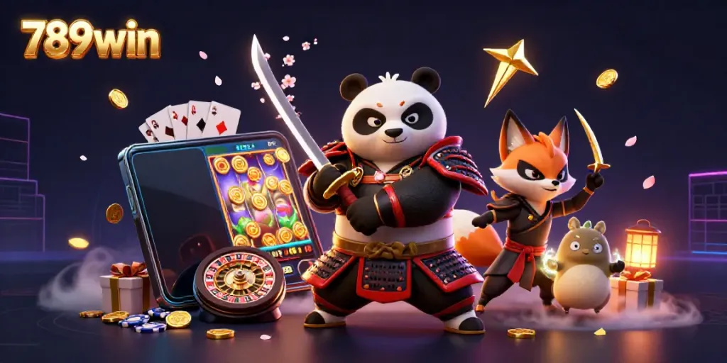 Engaging 3D illustration of 789win characters, showcasing vibrant casino games and dynamic energy.