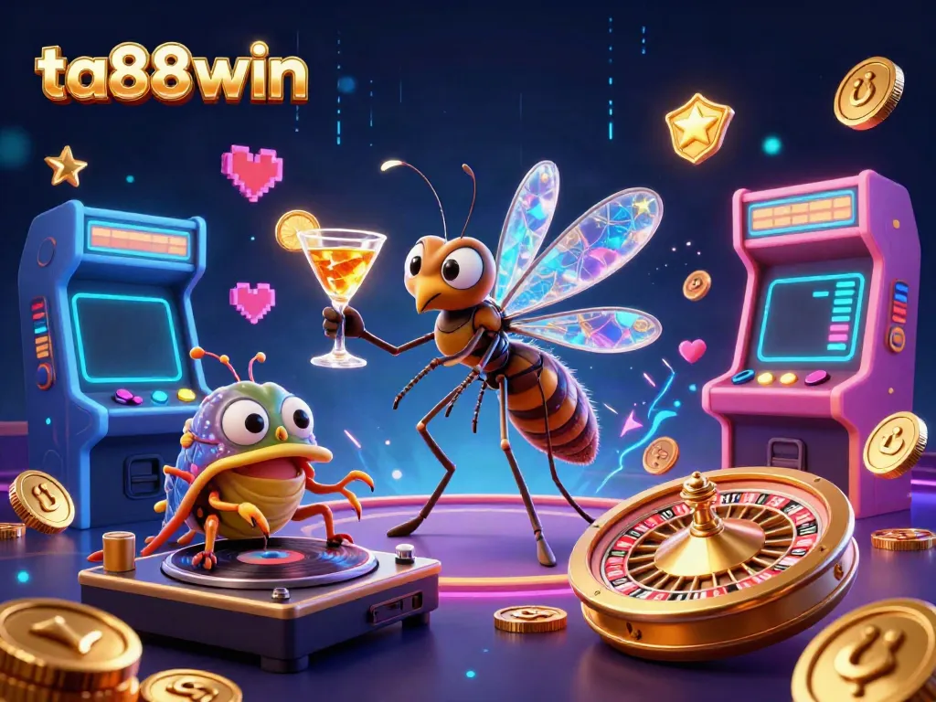 Experience exciting gaming at ta88win with a vibrant 3D illustration showcasing casino characters and elements.