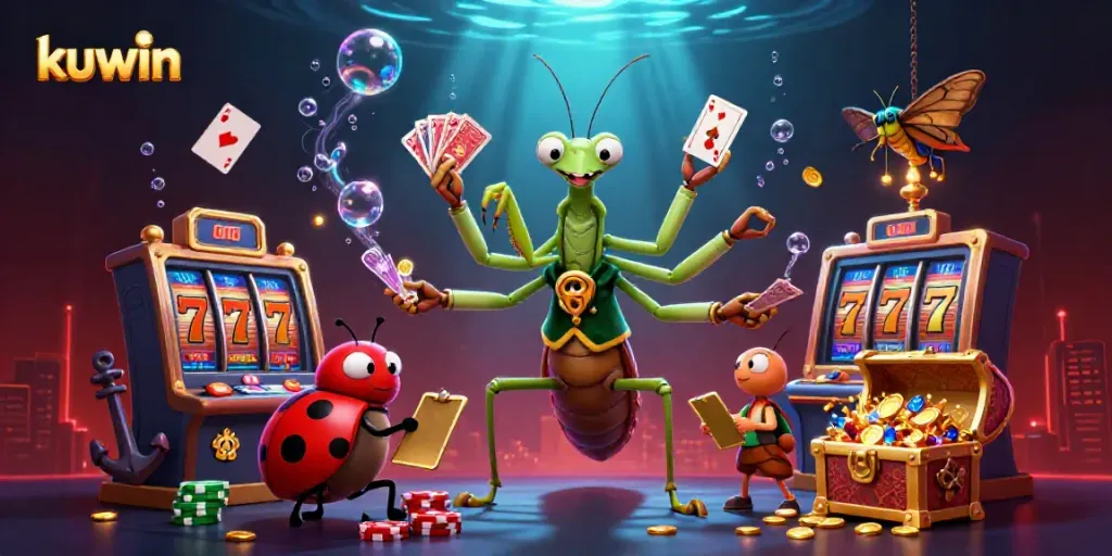 Kuwin leverages slots and jackpot elements in a vibrant 3D casino scene full of action.