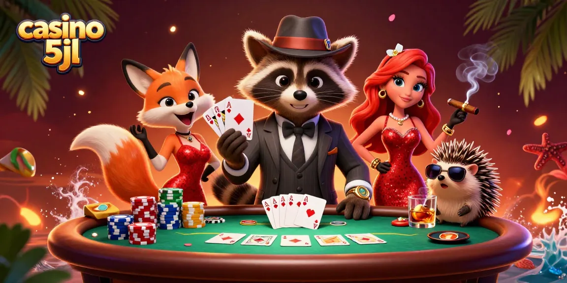 Experience the thrill of casino 5jl with raccoon, fox, and hedgehog at the poker table.