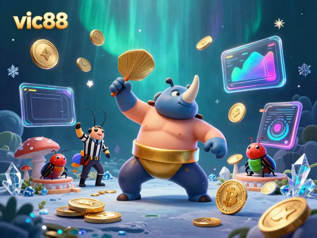 Experience thrilling moments at vic88 as a sumo champion sends golden coins flying in this vibrant casino scene.