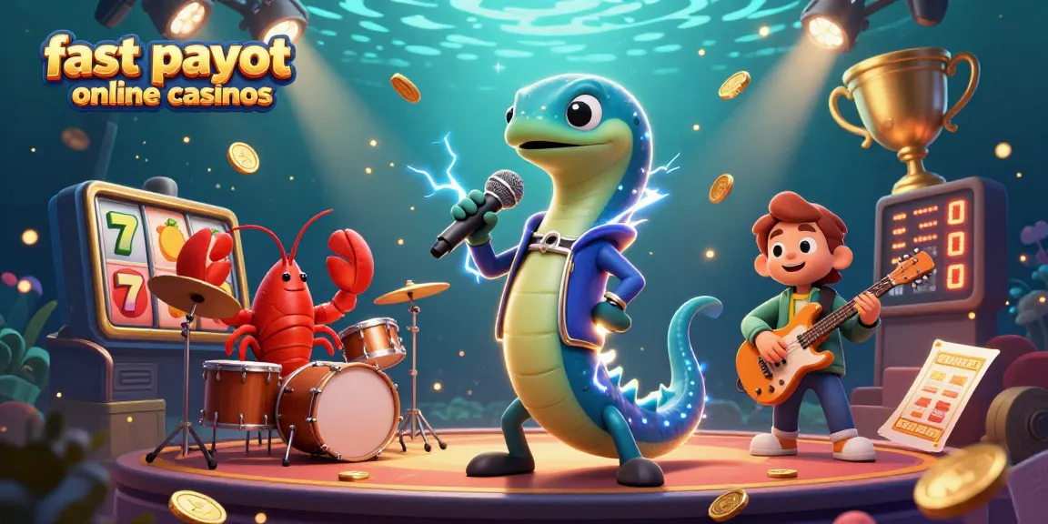 Experience fast payout online casinos with a vibrant 3D illustration of an electric eel DJ