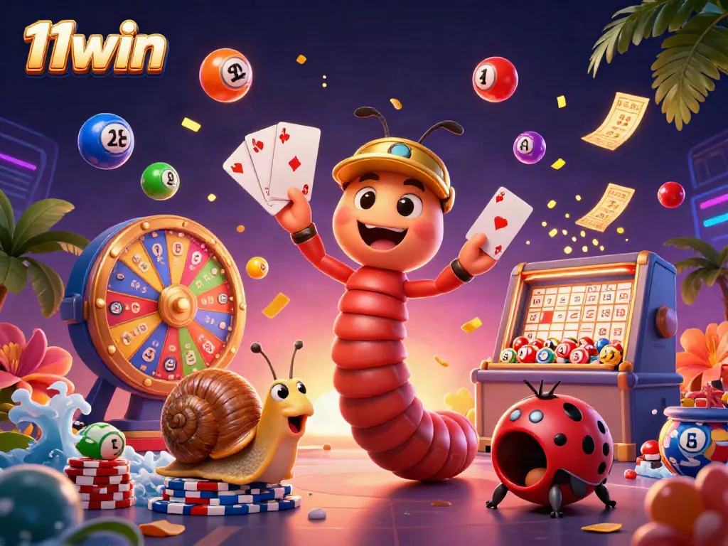 Engage with 11win's vibrant casino scene featuring a unique dealer and dynamic game elements.